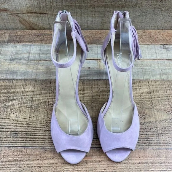 Botkier New York Purple Suede Leather Tassel Slingback Heel Womens 8 Peep Toe - Picture 4 of 16